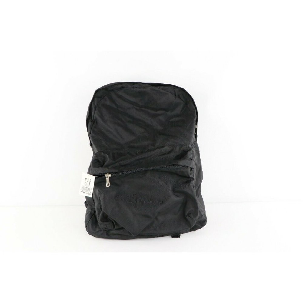 NOS Vintage 90s Gap Blank Nylon Backpack In A Sack Packable Book Bag Pack Black